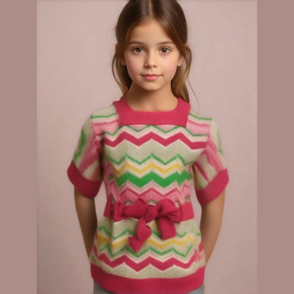 Gymboree Girls Sweater Sz XS 3 4 Belted Wavy Stripe Island Lily Pink Green NEW